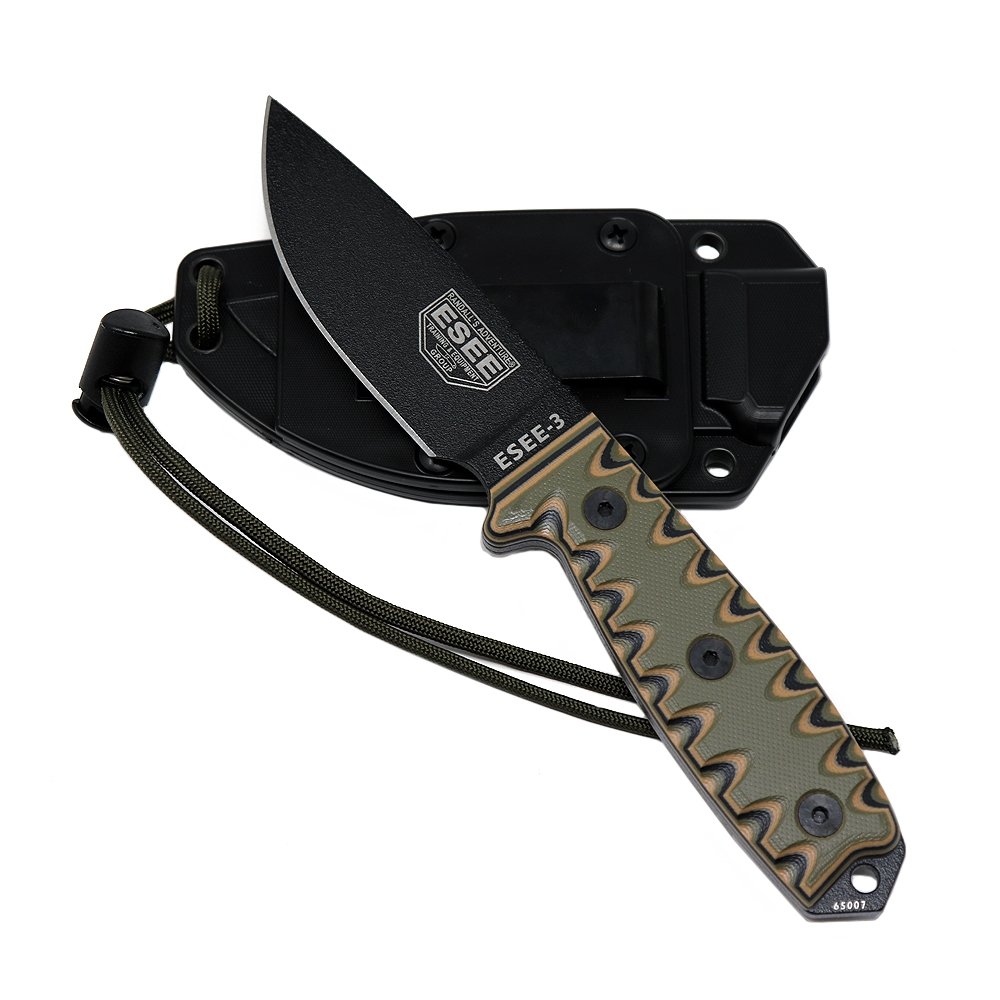 ESEE 3P Survival Fixed Blade Knife, OEM Sawtooth Handle Design, Black Sheath - Image 3