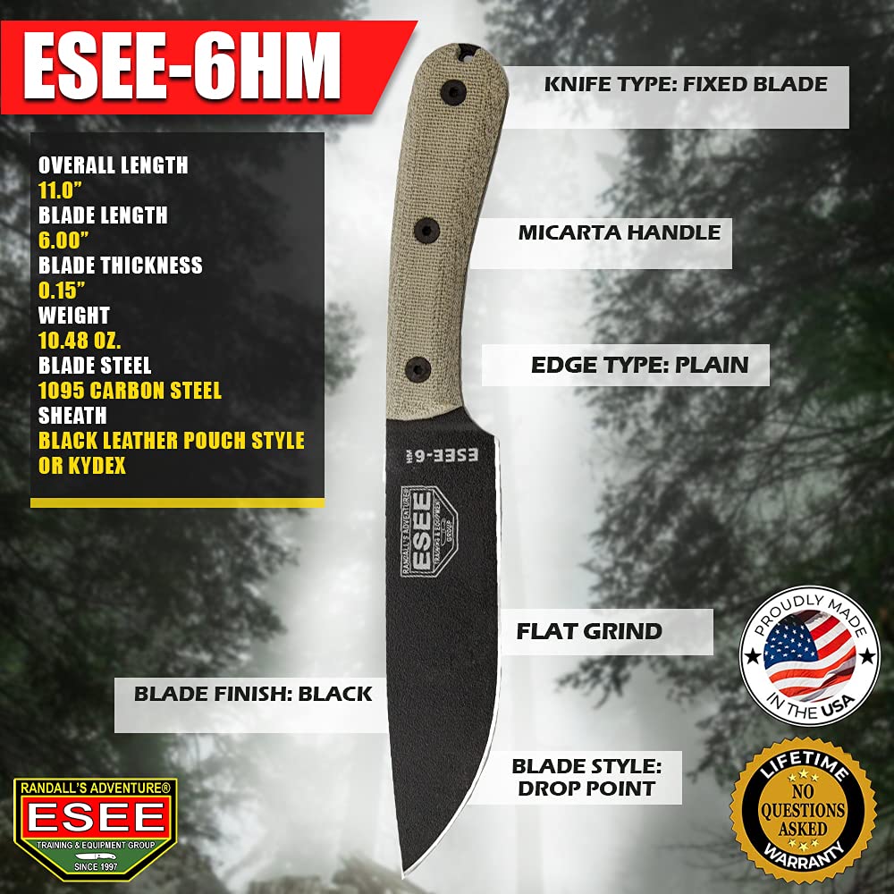 ESEE Black Fixed Plain Edge Blade with Leather Sheath (ESEE-6HM) - Image 3