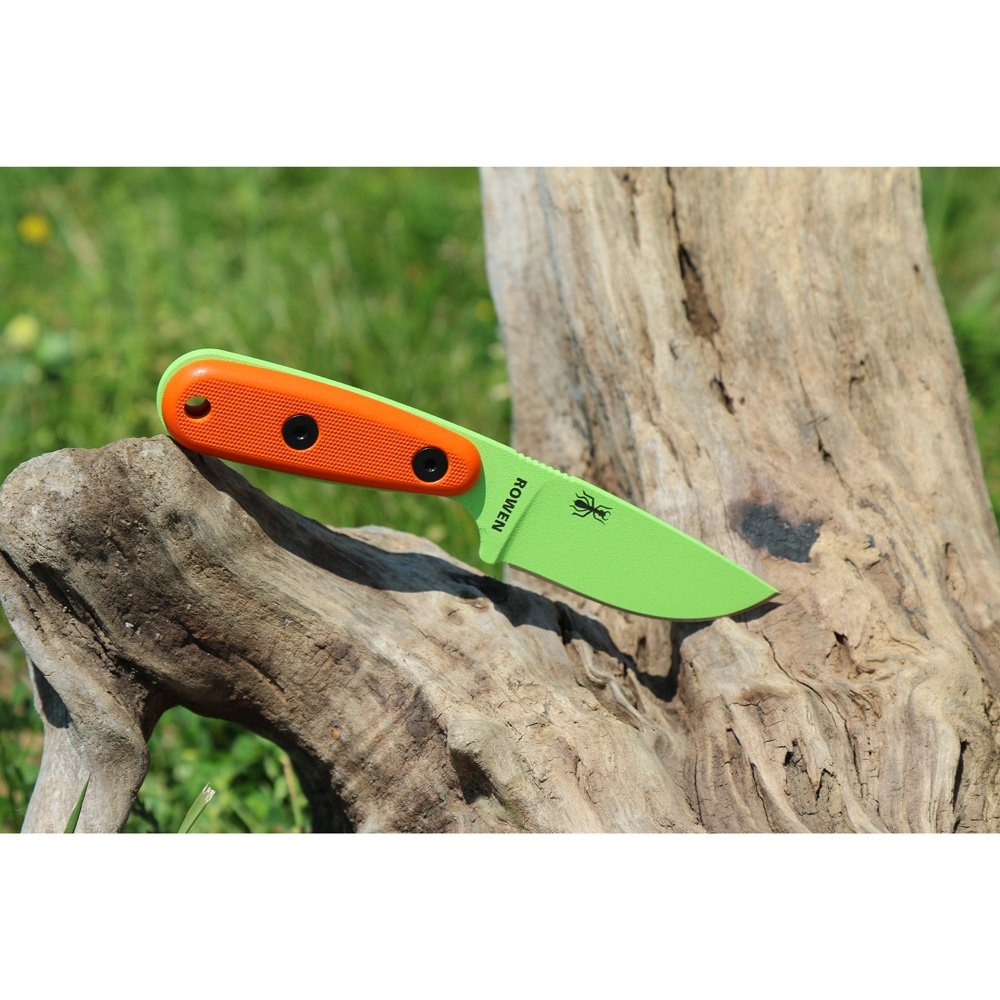 ESEE Izula Venom Green Fixed Blade Knife w/Orange G10 Handles and Molded Polymer Sheath - Image 3