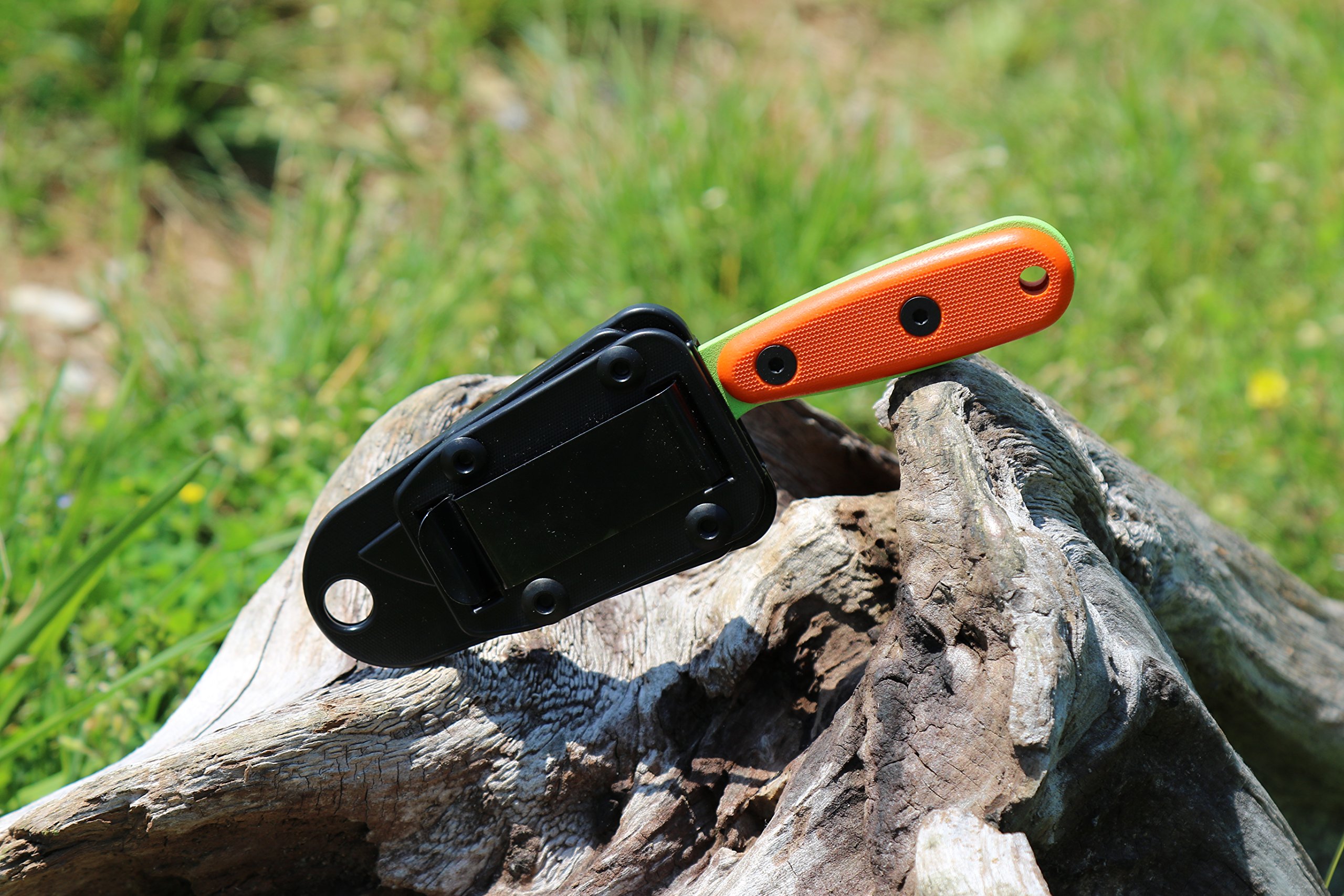 ESEE Izula Venom Green Fixed Blade Knife w/Orange G10 Handles and Molded Polymer Sheath - Image 5